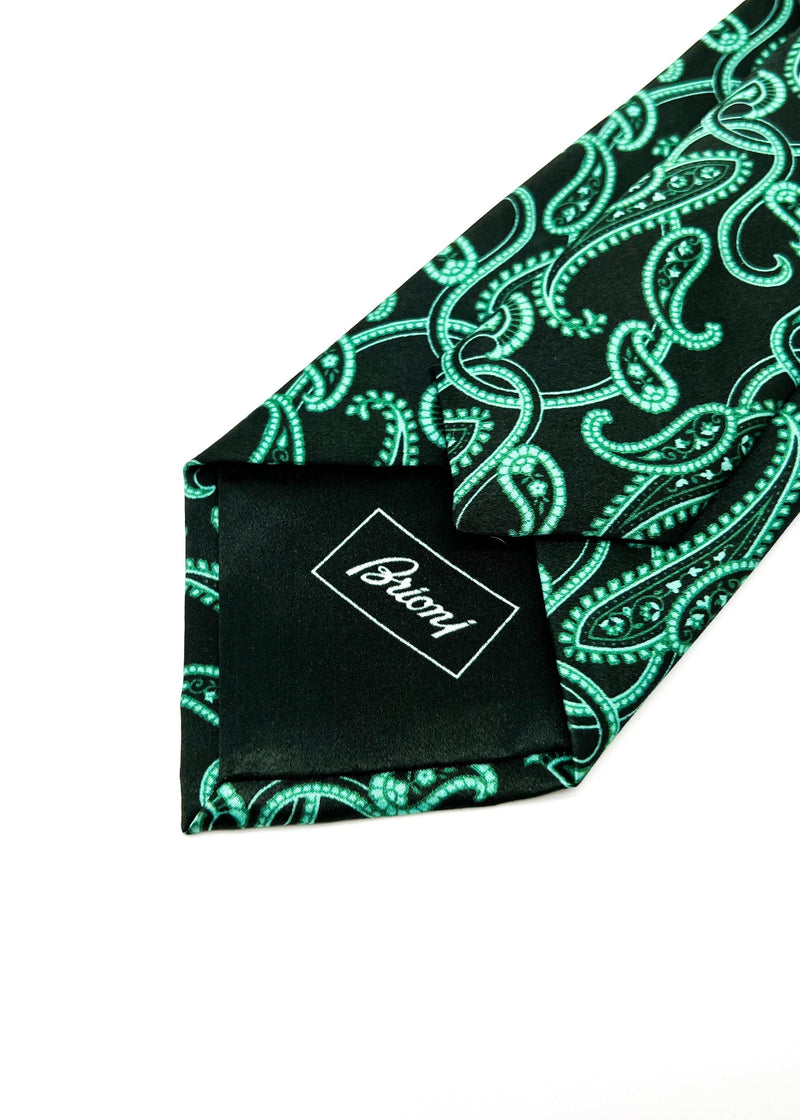 $240 BRIONI - Bold Green Large Paisley Silk 3" - Tie