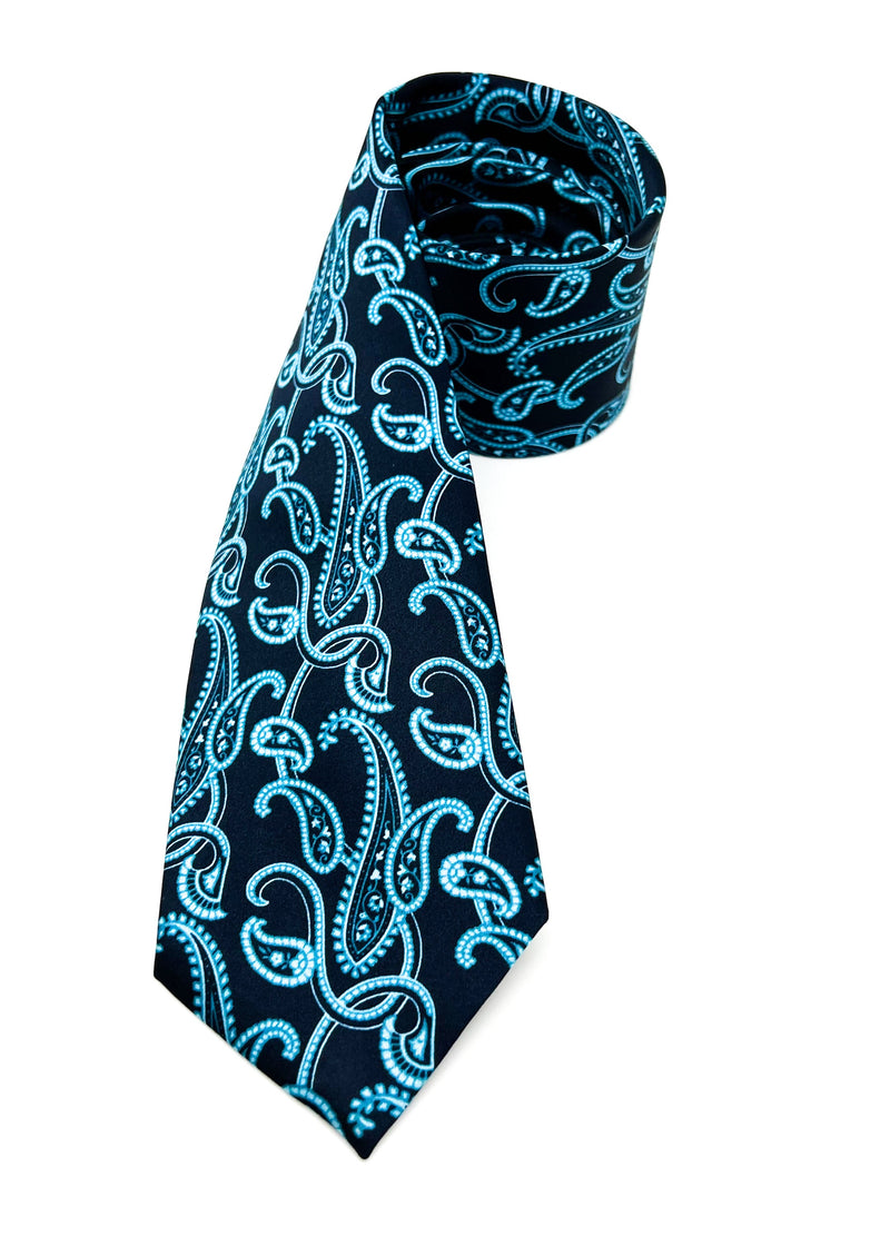 $240 BRIONI - Bold Blue Large Paisley Silk 3" - Tie