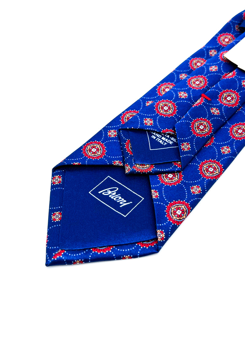 $240 BRIONI - Blue & Red Medallion Tie Silk 3" - Tie