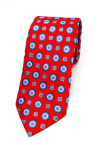 $240 BRIONI - Red & Blue Medallion Tie Silk 3" - Tie