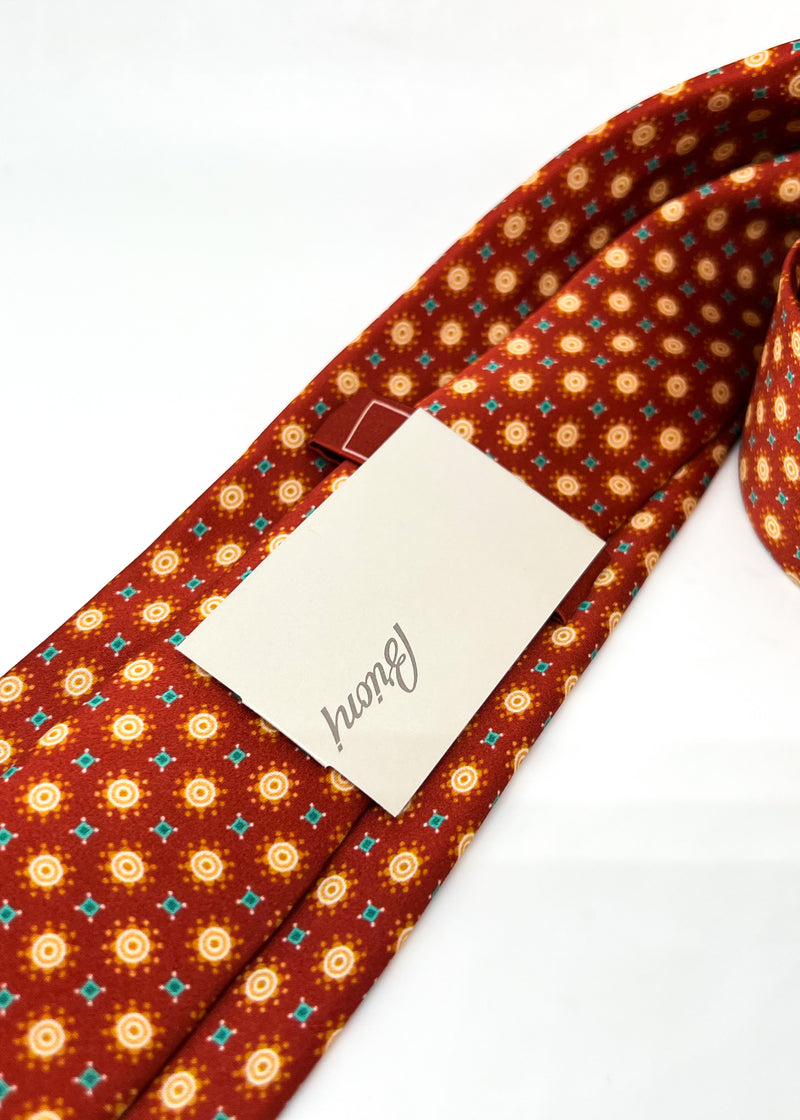 $240 BRIONI - Flower & Medallion Red/Rust *POWER TIE* Silk 3" - Tie