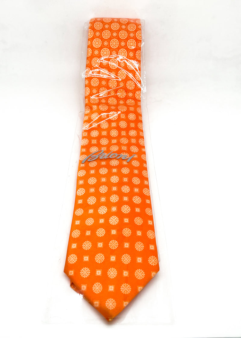 $240 BRIONI - Gradient Medallion Pattern Orange Silk 3" - Tie