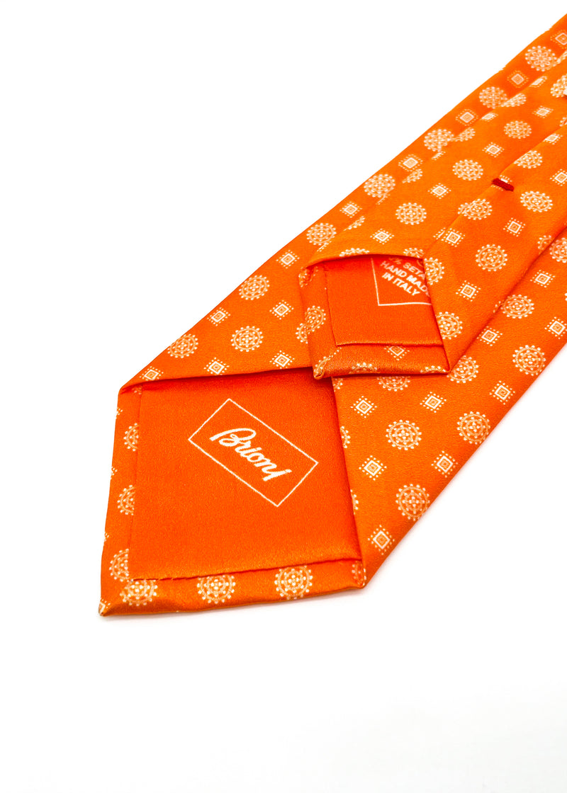 $240 BRIONI - Gradient Medallion Pattern Orange Silk 3" - Tie