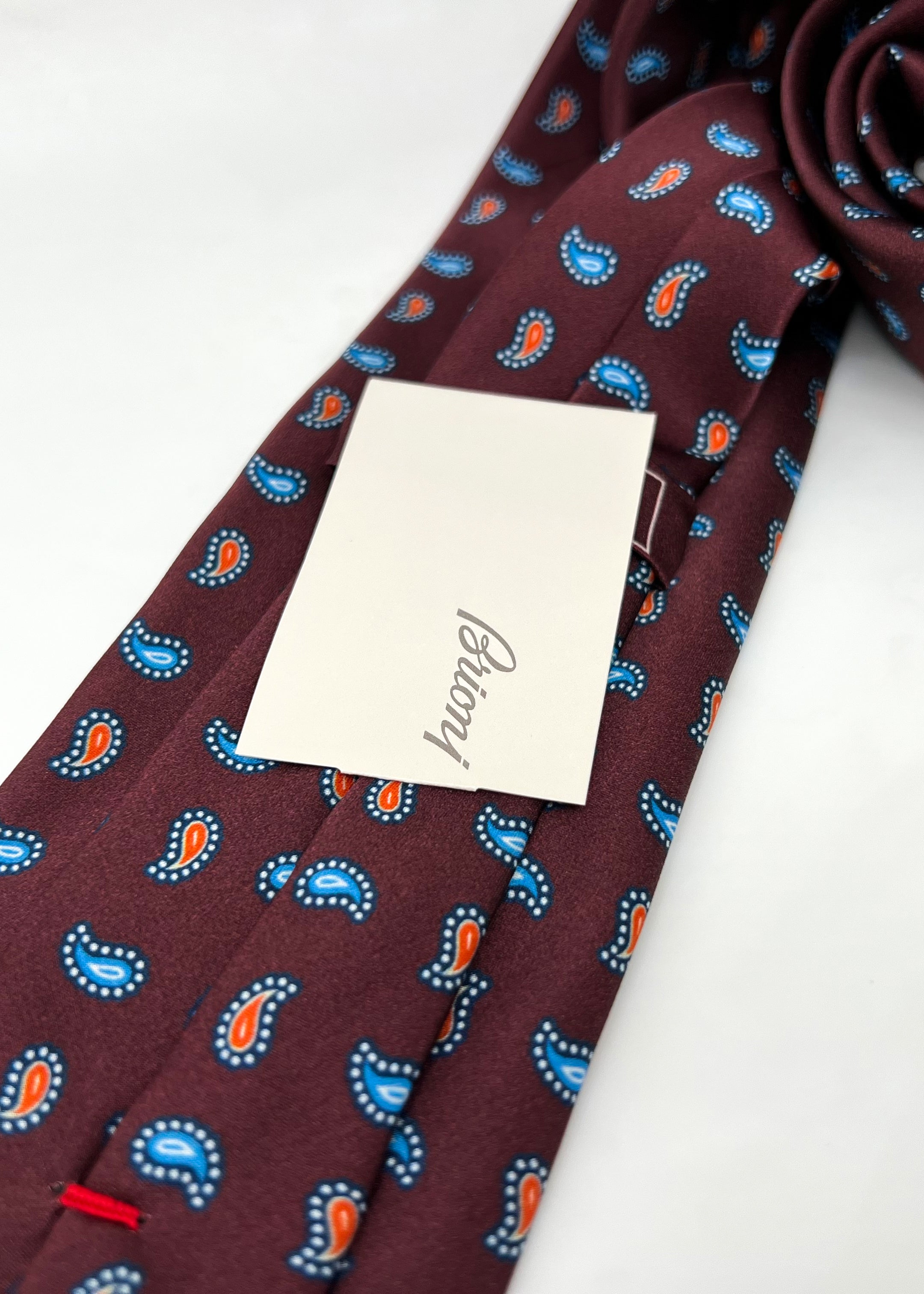 $240 BRIONI - Paisley Burgundy & Blue Tie Silk 3" - Tie
