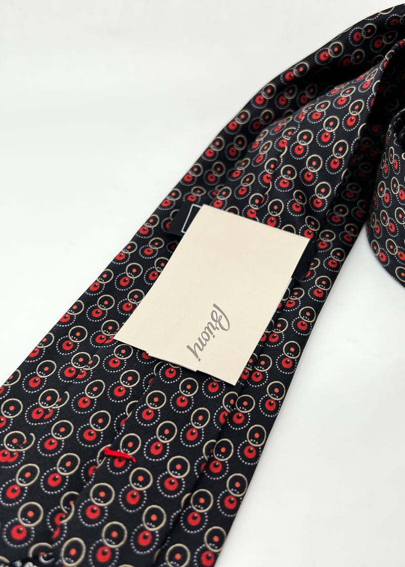 $240 BRIONI - Black & Red Patterned Tie Silk 3" - Tie