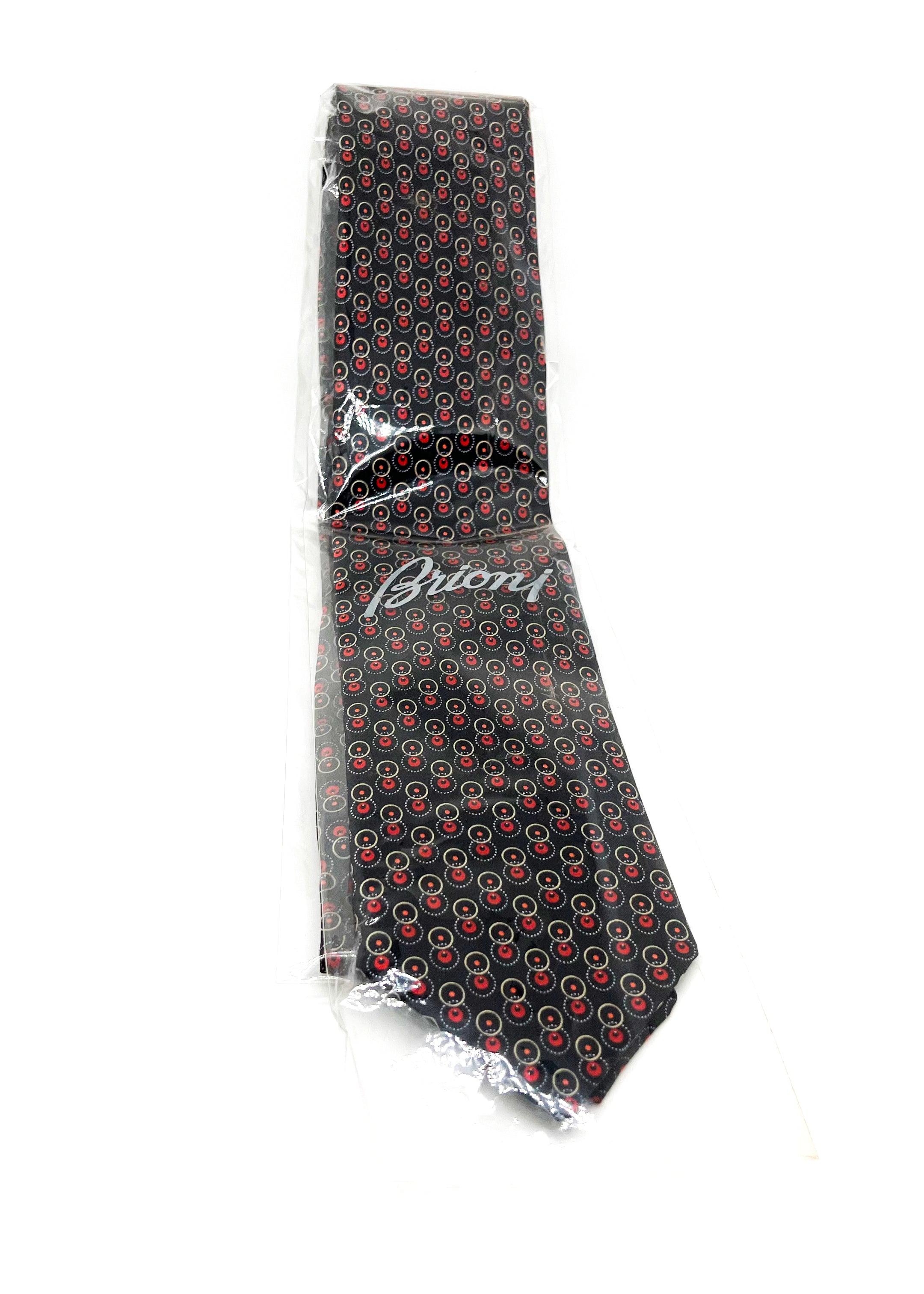 $240 BRIONI - Black & Red Patterned Tie Silk 3" - Tie