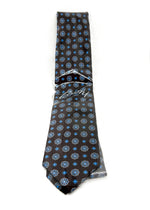 $240 BRIONI - Geometric Floral Brown & Blue Tie Silk 3" - Tie