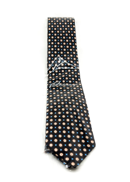 $240 BRIONI - Black / Yellow / Blue Patterned Tie Silk 3" - Tie