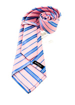$285 KITON - NAPOLI *LINEN / SILK* Pink & Blue Alternating Stripe 3.25" - Tie