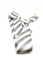 $285 KITON - NAPOLI *SILK / COTTON* Ivory & Blue Alternating Stripe 3.25" - Tie