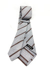 $285 KITON - NAPOLI *LINEN / SILK* Brown & Pastel Blue Alt Stripe 3.25" - Tie