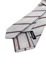 $285 KITON - NAPOLI *LINEN / SILK* Brown & Pastel Blue Alt Stripe 3.25" - Tie