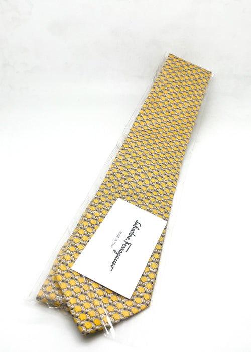 $200 SALVATORE FERRAGAMO - Yellow & Blue Elephant Tie 3.6" - Tie