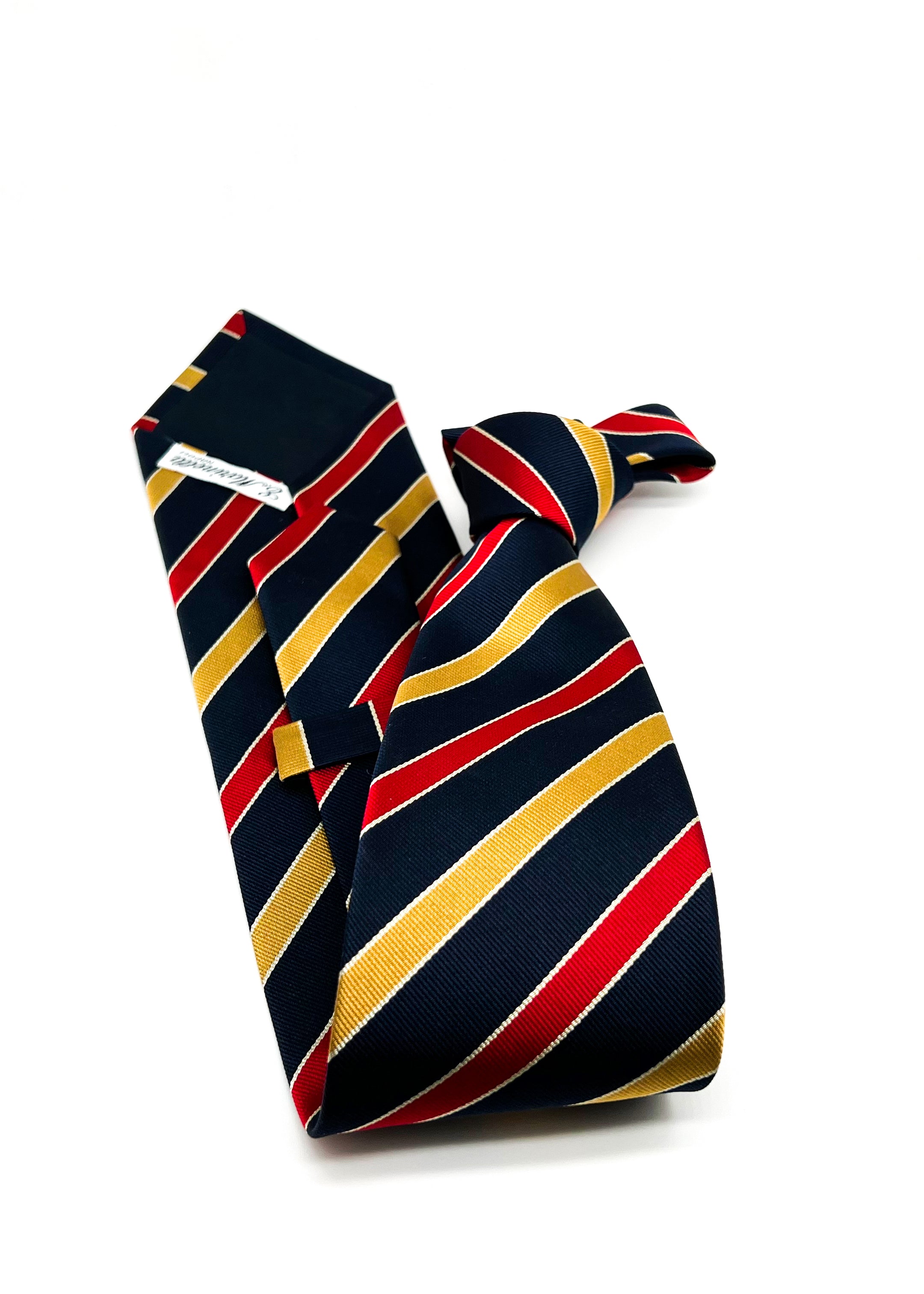 $230 E. MARINELLA - NAPOLI *Hand Made* Collegiate Navy Broad Stripe 3.5" - Tie