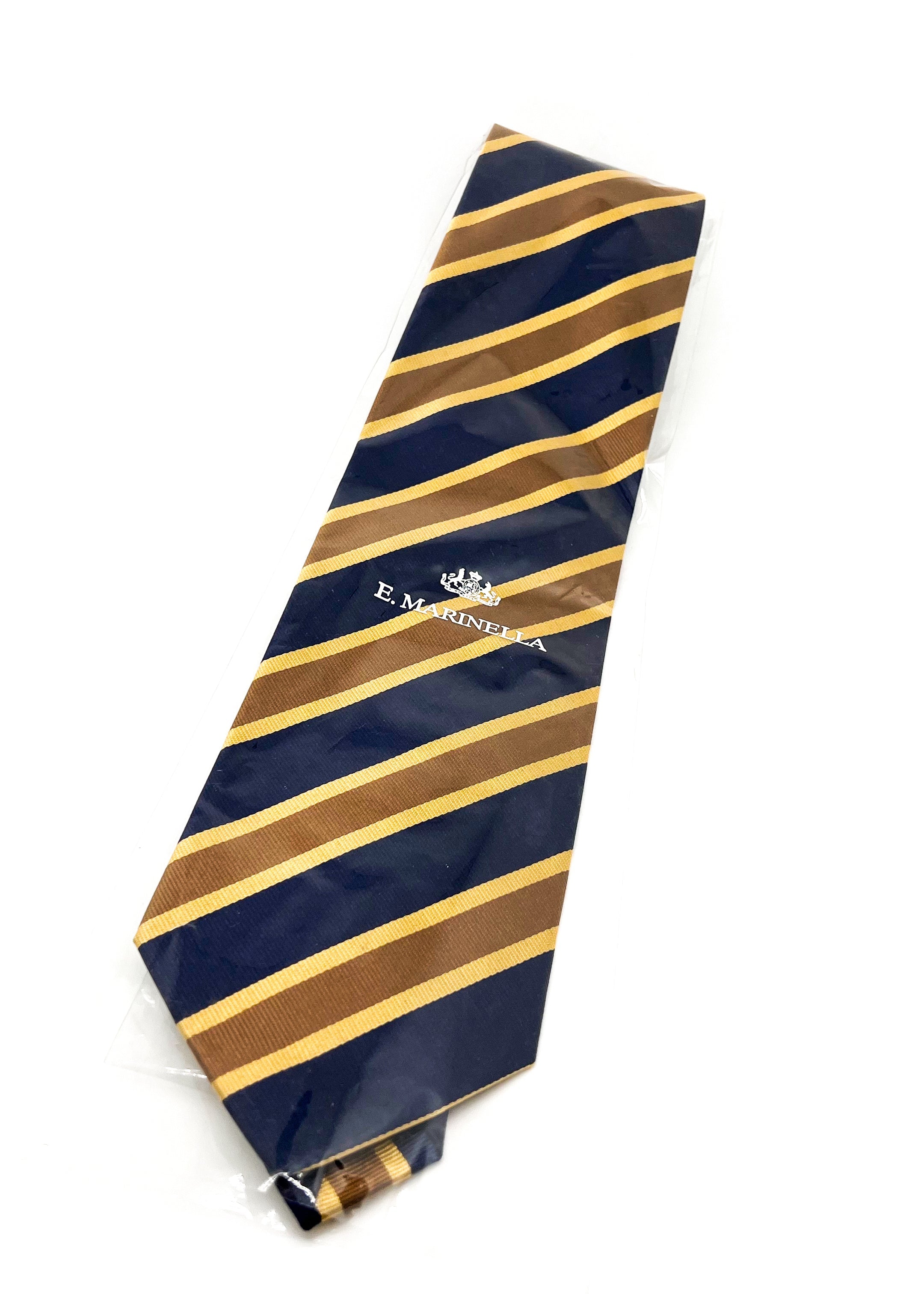 $230 E. MARINELLA - NAPOLI *Hand Made* Collegiate Navy / Yellow Stripe 3.5" - Tie
