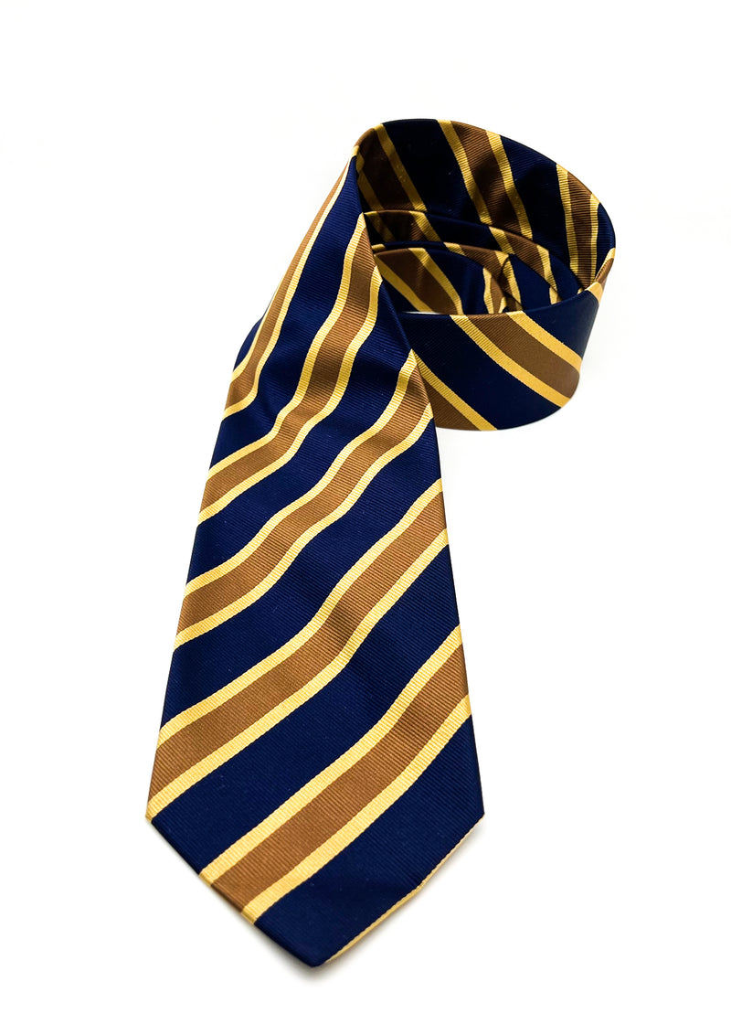 $230 E. MARINELLA - NAPOLI *Hand Made* Collegiate Navy / Yellow Stripe 3.5" - Tie