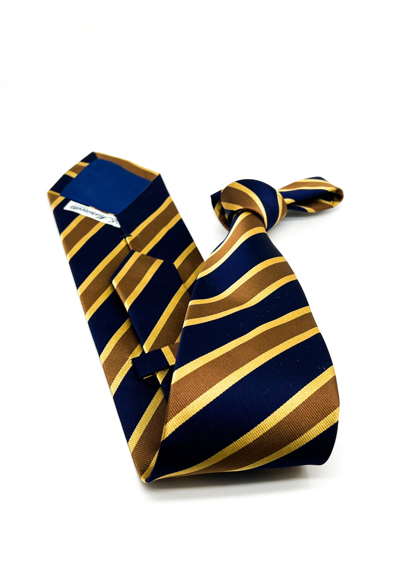 $230 E. MARINELLA - NAPOLI *Hand Made* Collegiate Navy / Yellow Stripe 3.5" - Tie