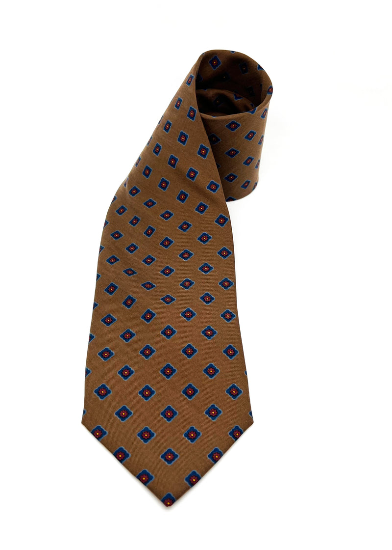 $230 E. MARINELLA - NAPOLI *Hand Made* Foulard Brown / Blue SOFT SILK 3.5" - Tie
