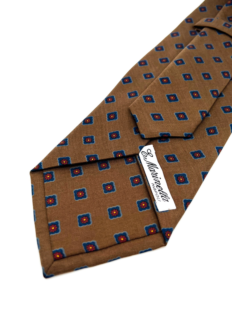 $230 E. MARINELLA - NAPOLI *Hand Made* Foulard Brown / Blue SOFT SILK 3.5" - Tie