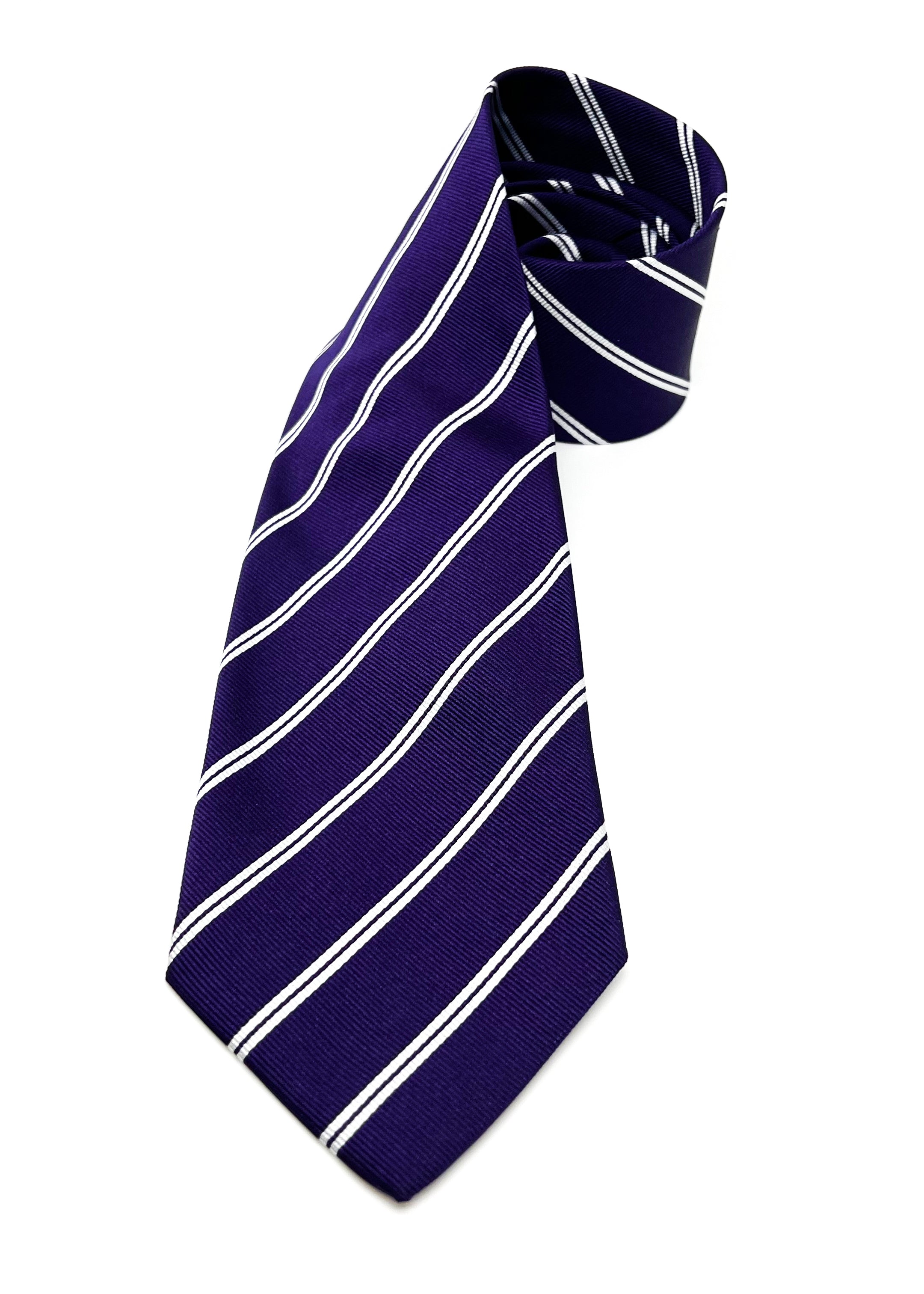 $230 E. MARINELLA - NAPOLI *Hand Made* Royal Purple Stripe SILK 3.5" - Tie