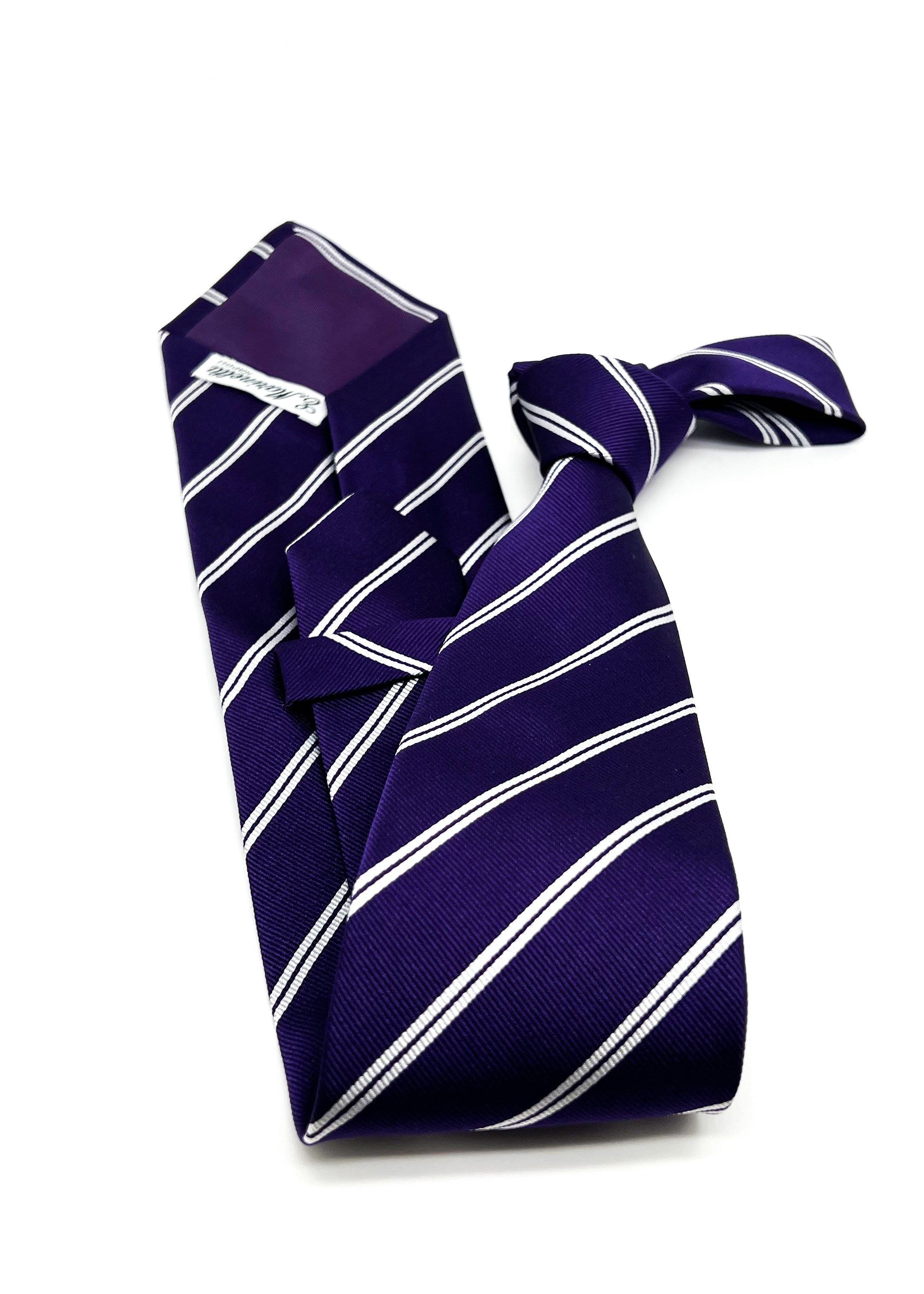 $230 E. MARINELLA - NAPOLI *Hand Made* Royal Purple Stripe SILK 3.5" - Tie