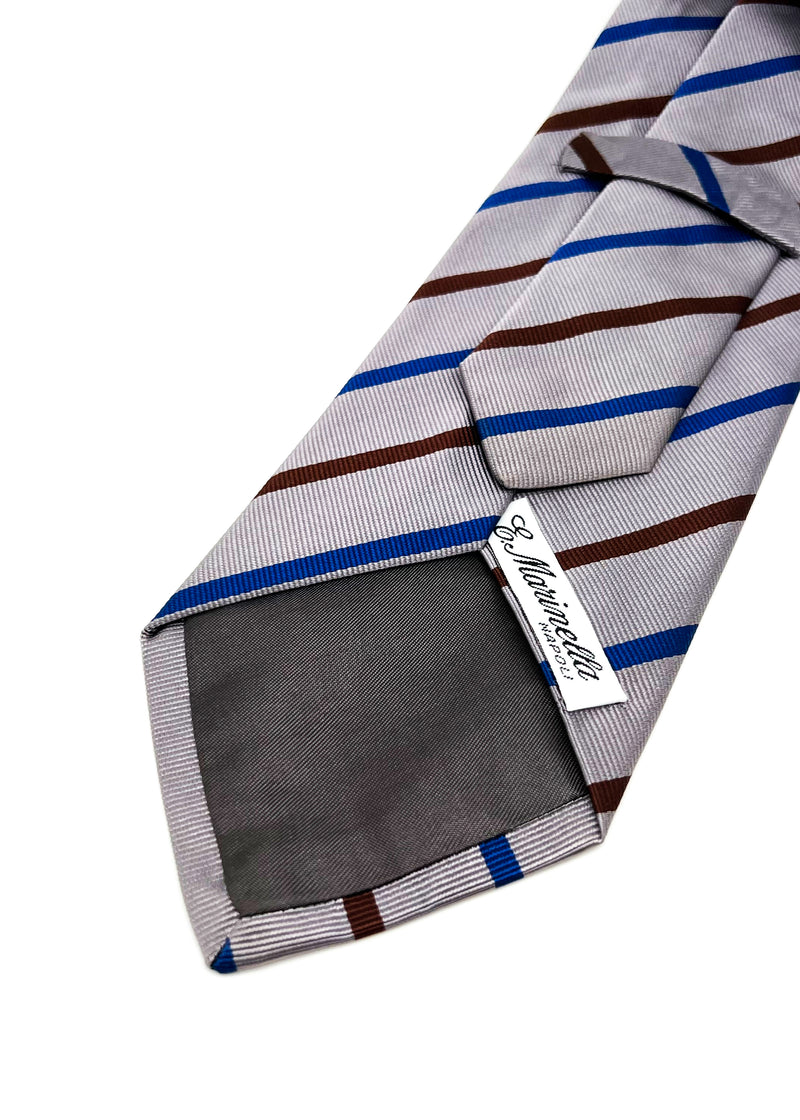 $230 E. MARINELLA - NAPOLI *Hand Made* Blue/ Gray/ Brown Stripe SILK 3.5" - Tie