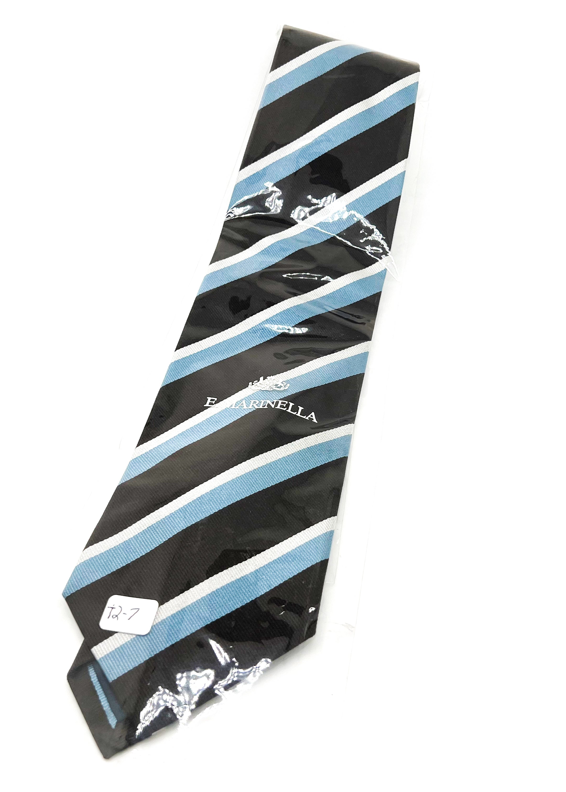 $230 E. MARINELLA - NAPOLI *Hand Made* Brown & Light Blue Stripe SILK 3.5" - Tie