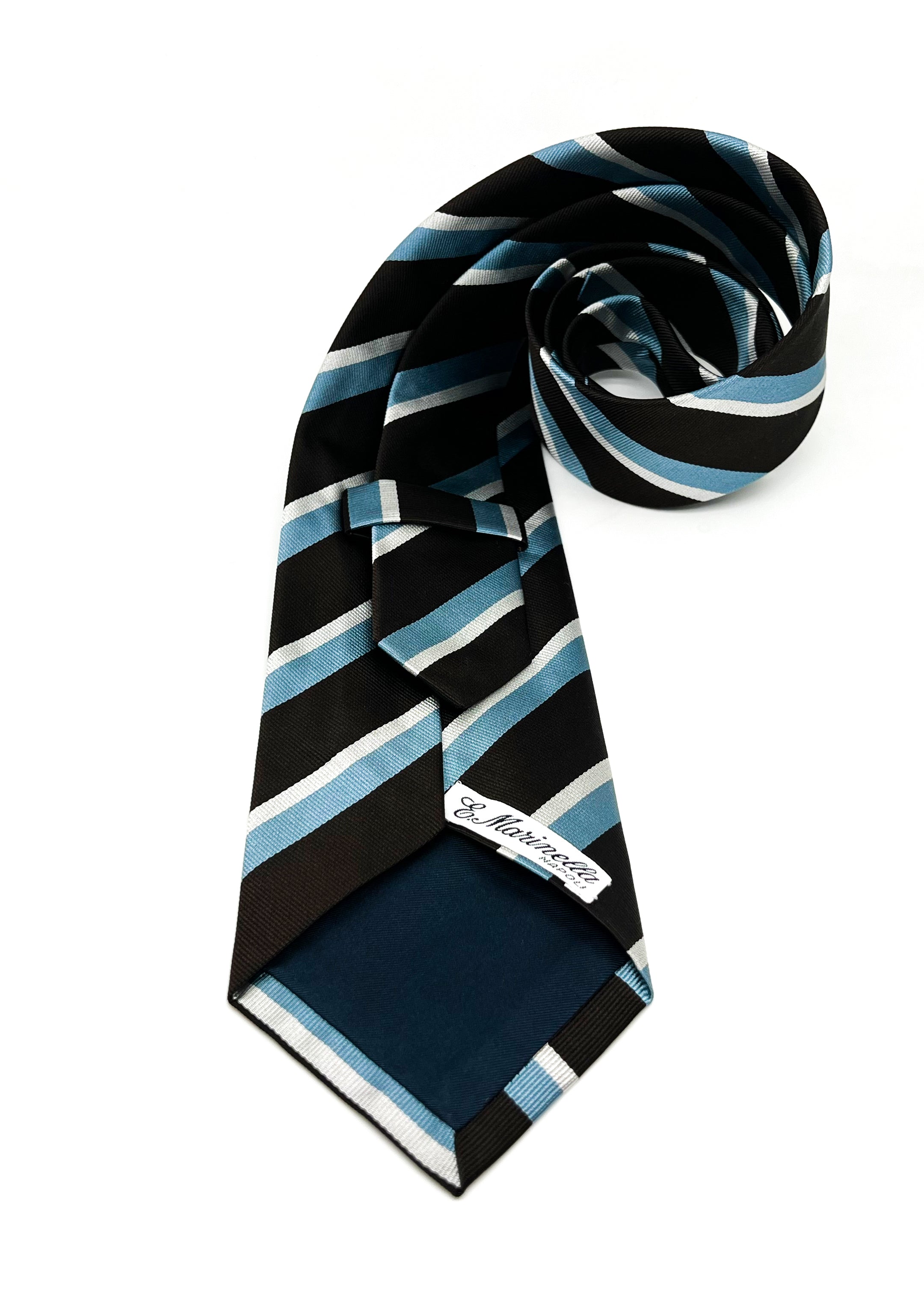 $230 E. MARINELLA - NAPOLI *Hand Made* Brown & Light Blue Stripe SILK 3.5" - Tie