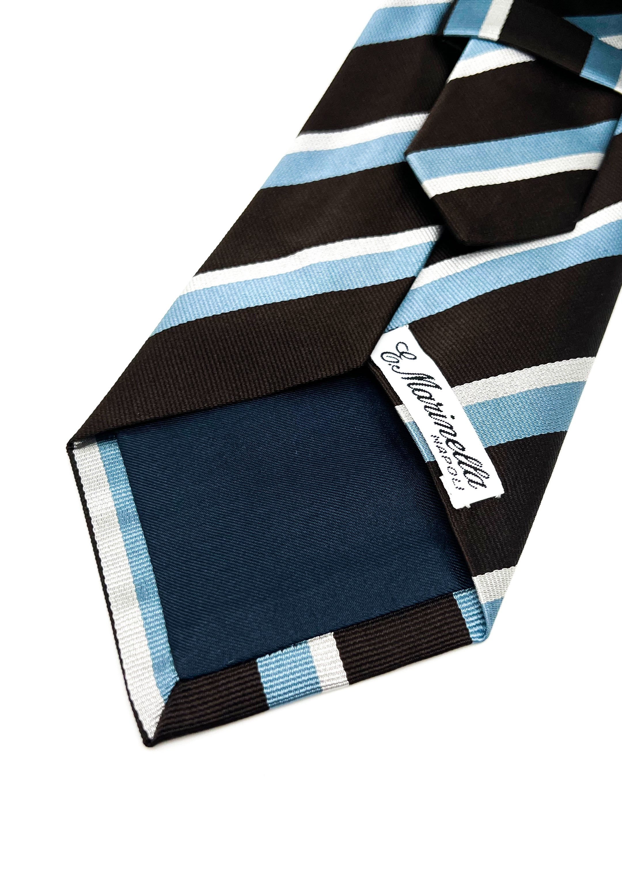 $230 E. MARINELLA - NAPOLI *Hand Made* Brown & Light Blue Stripe SILK 3.5" - Tie