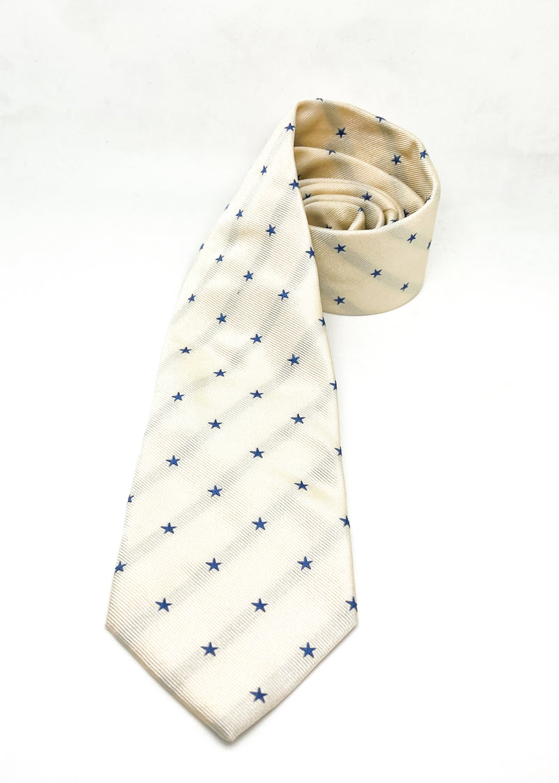 $230 E. MARINELLA - NAPOLI *Hand Made* Ivory Blue Star 3.5" - Tie