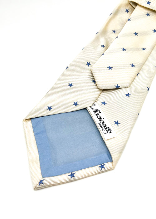 $230 E. MARINELLA - NAPOLI *Hand Made* Ivory Blue Star 3.5" - Tie