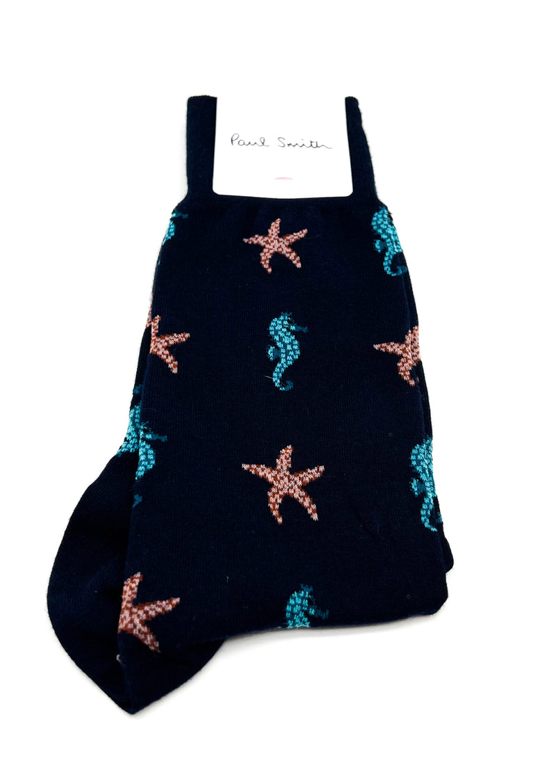 PAUL SMITH - NAVY "Sea Horse / Starfish" Animal Cotton Socks - N/A