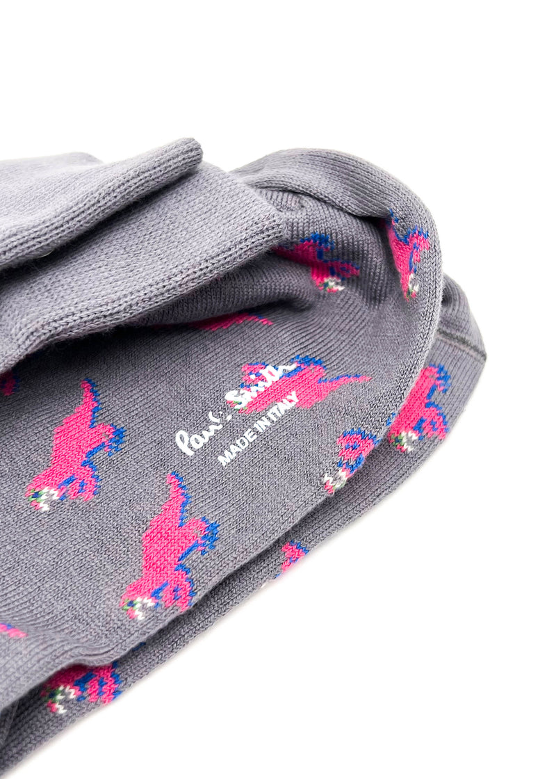 PAUL SMITH - Gray & Pink "Iconic Dinosaur" Cotton Socks - N/A
