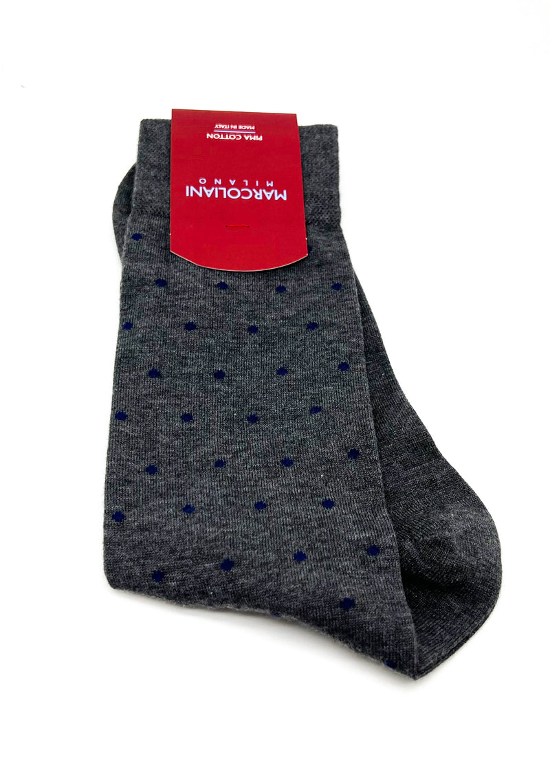 MARCOLIANI - Gray & Blue "Polka Dot" MADE IN ITALY Cotton Socks - N/A