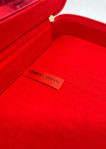 GIORGIO ARMANI - Red Leather Logo Front & Zipper Beauty Mirror Case -