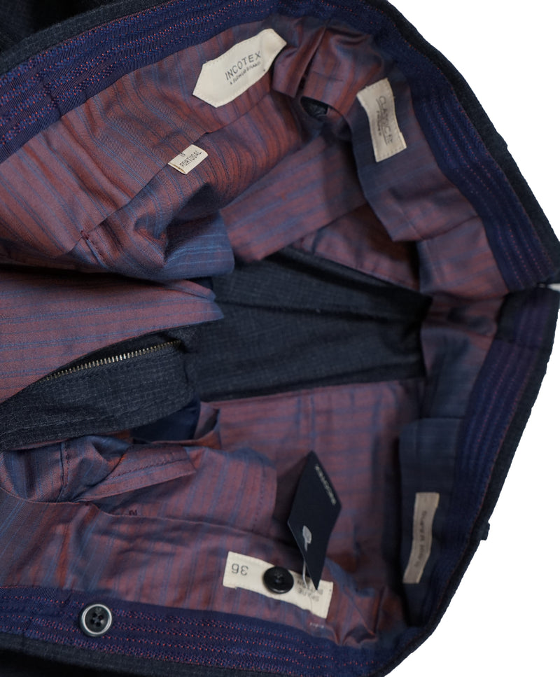 INCOTEX - Blue Classic Fit Check Wool Dress Pants Super 100’s - 36W