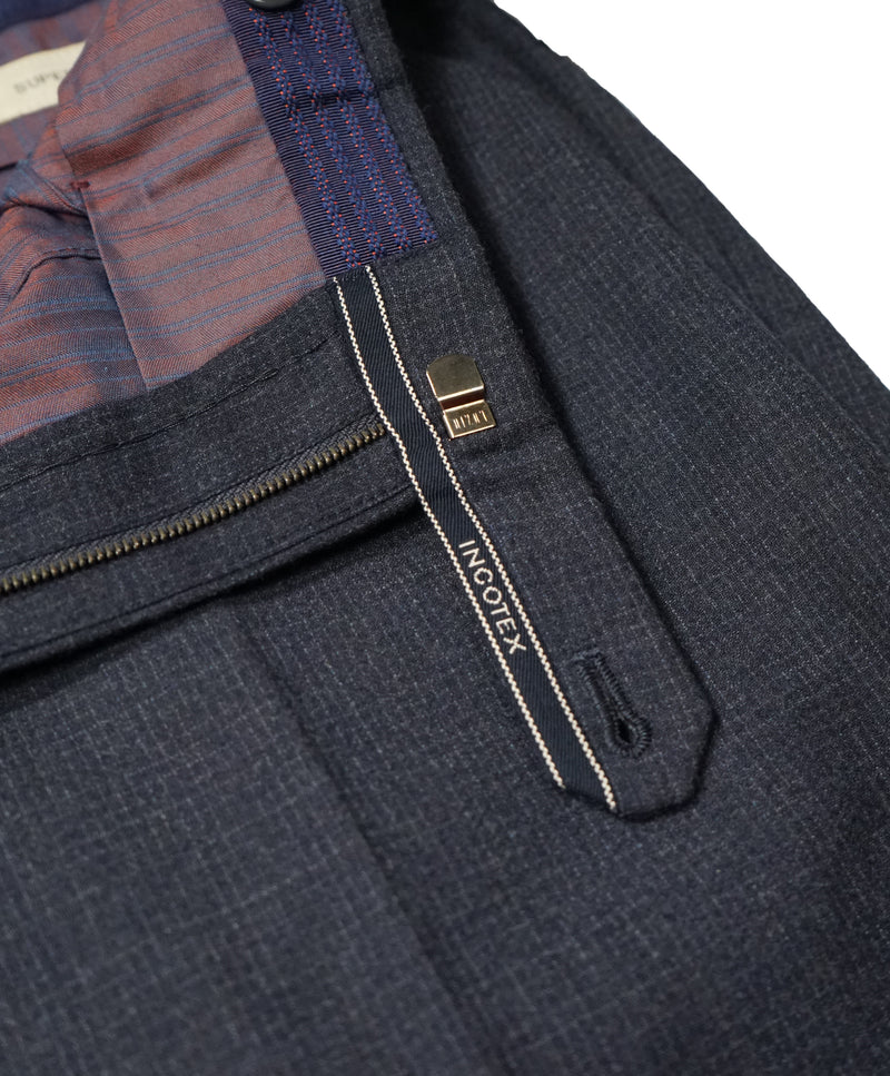 INCOTEX - Blue Classic Fit Check Wool Dress Pants Super 100’s - 36W