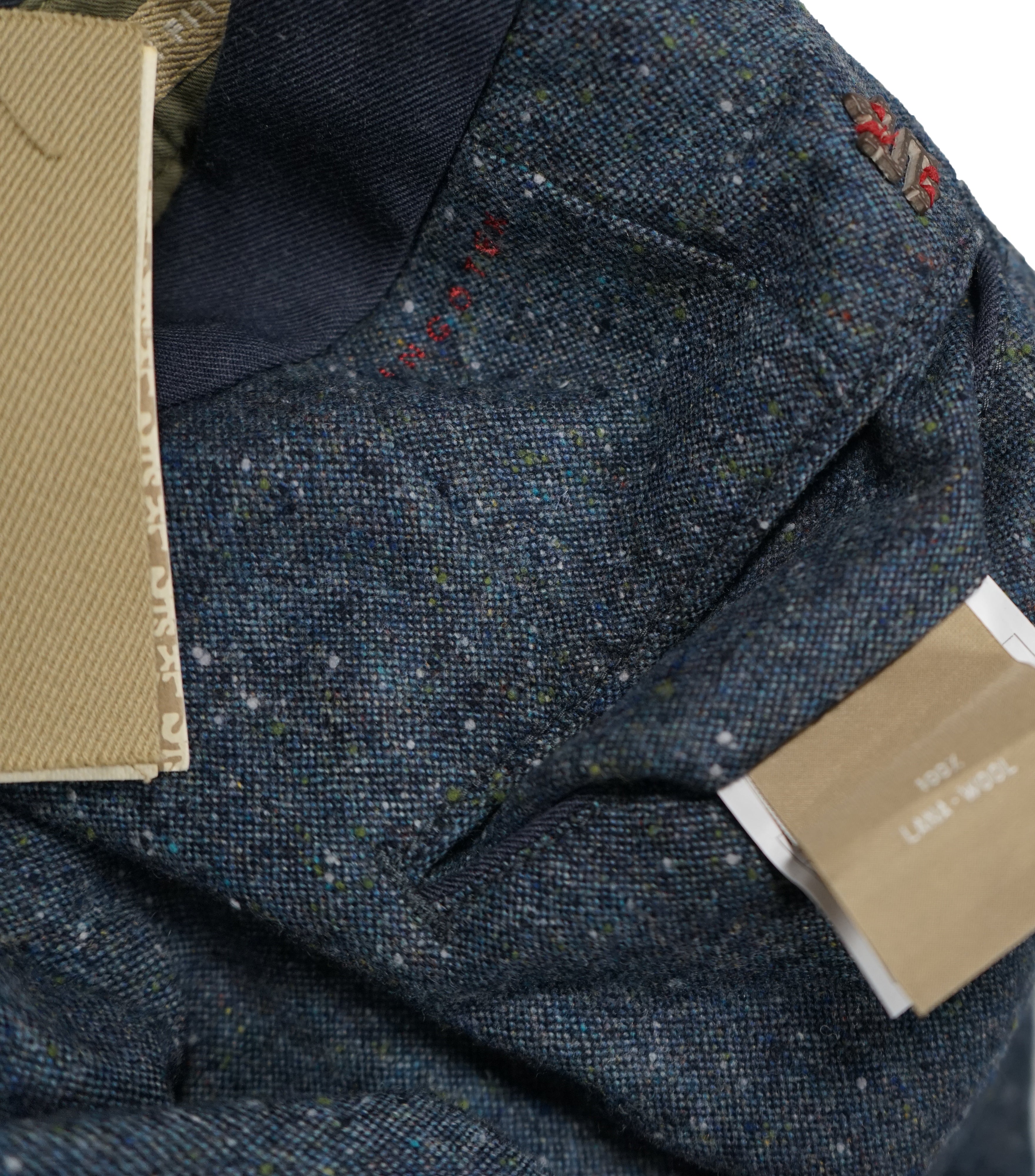 INCOTEX - Blue & Green Tweed Wool Trousers W Contrast Waist Band - 31W