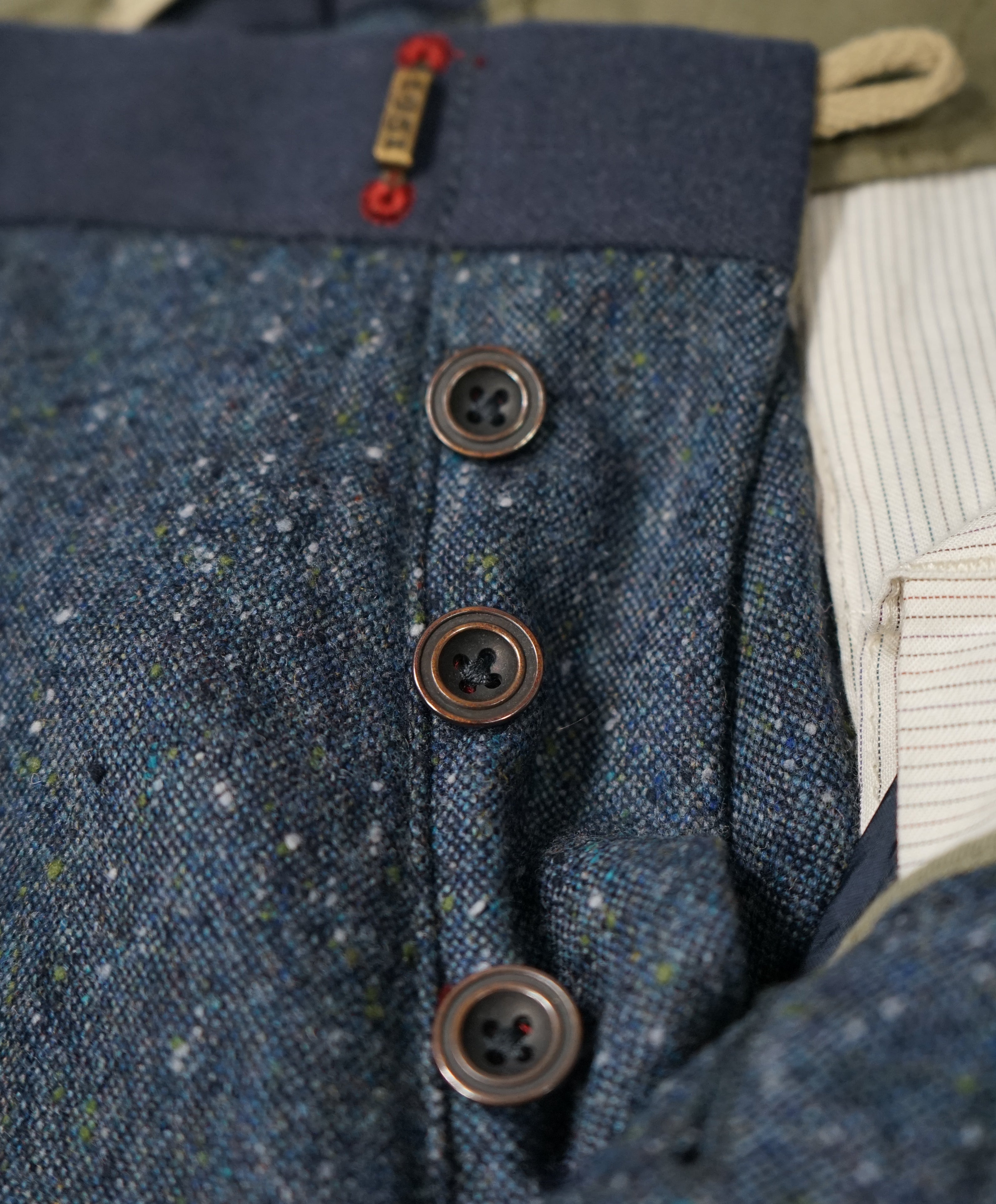 INCOTEX - Blue & Green Tweed Wool Trousers W Contrast Waist Band - 31W