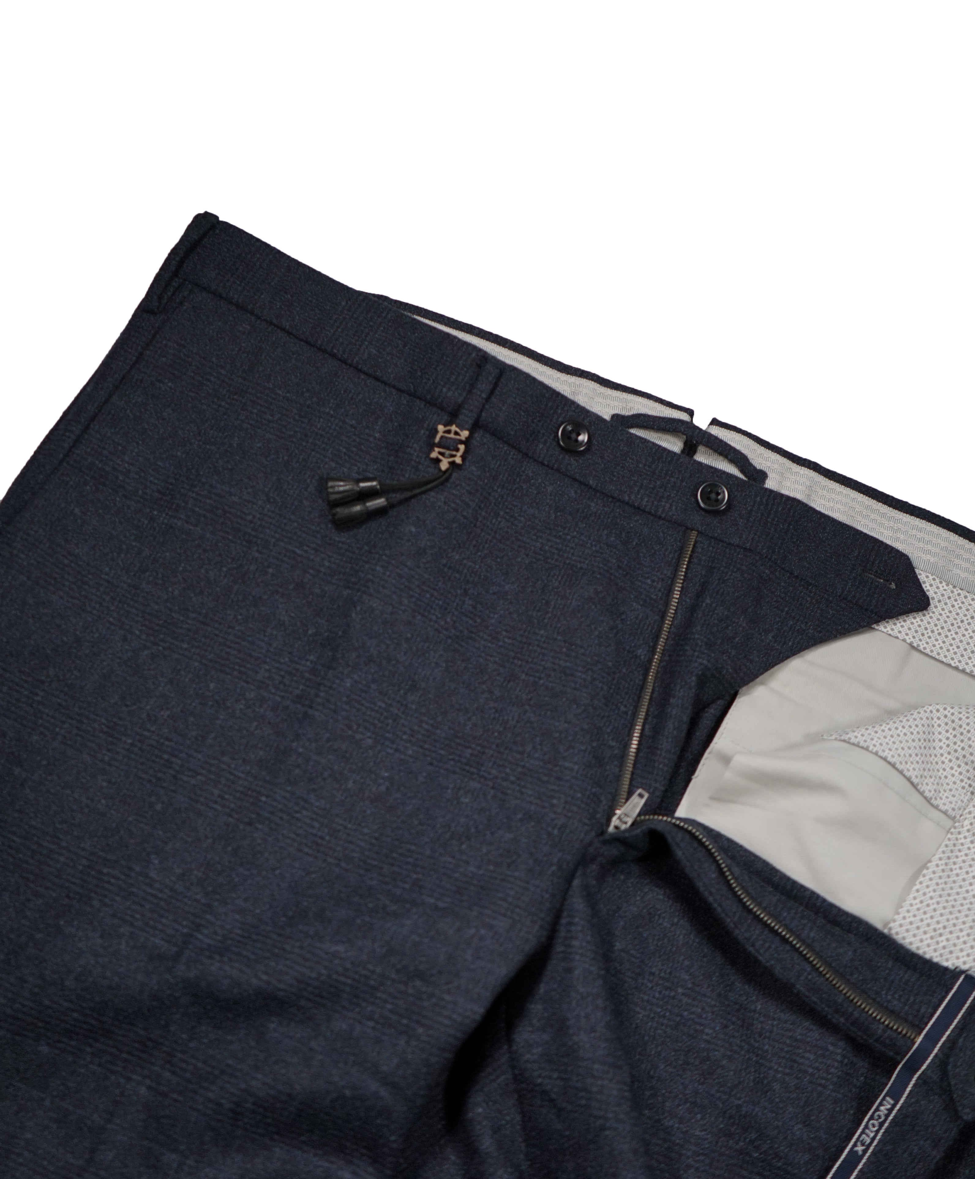 INCOTEX - Logo Tassel Blue Gray Slim Fit Flannel Plaid Dress Pants - 38W