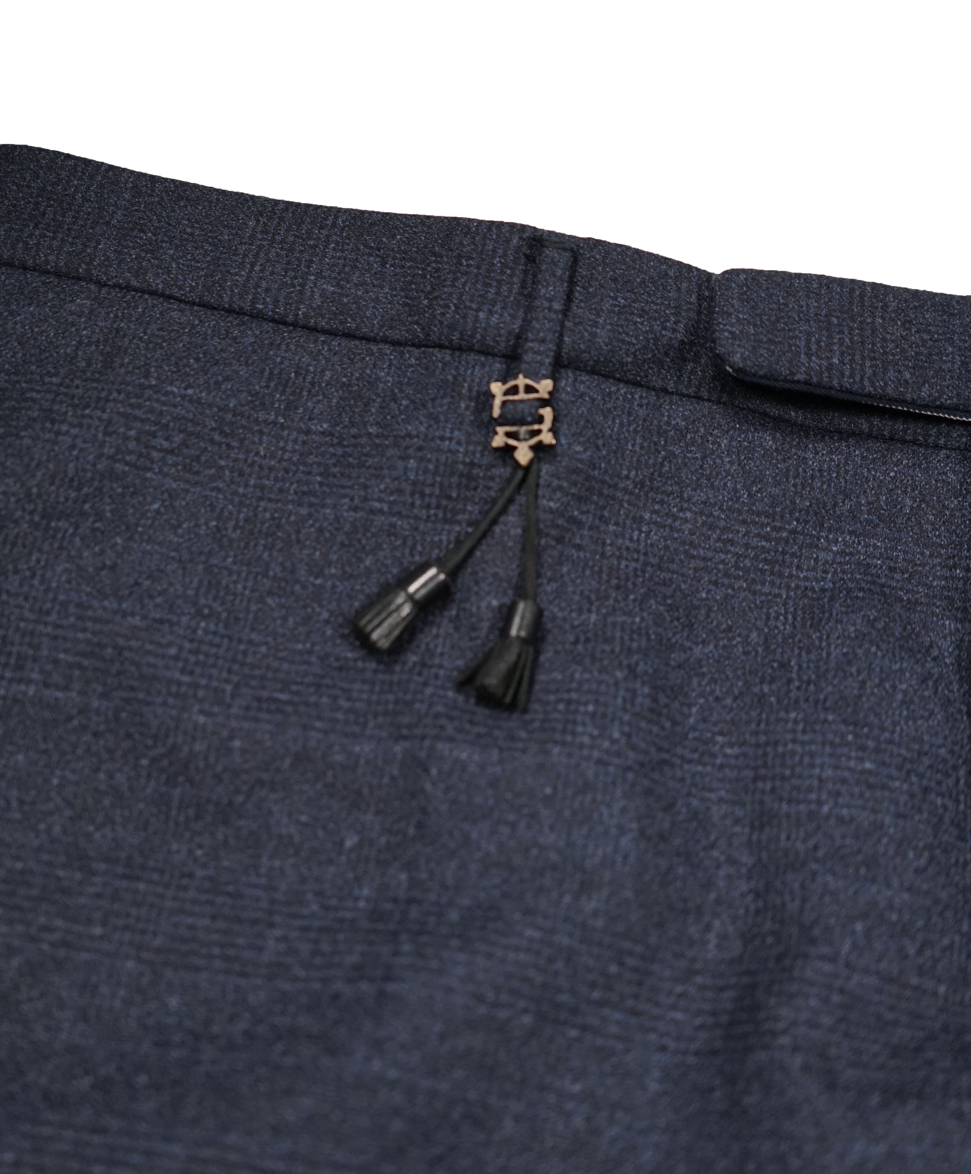 INCOTEX - Logo Tassel Blue Gray Slim Fit Flannel Plaid Dress Pants - 38W
