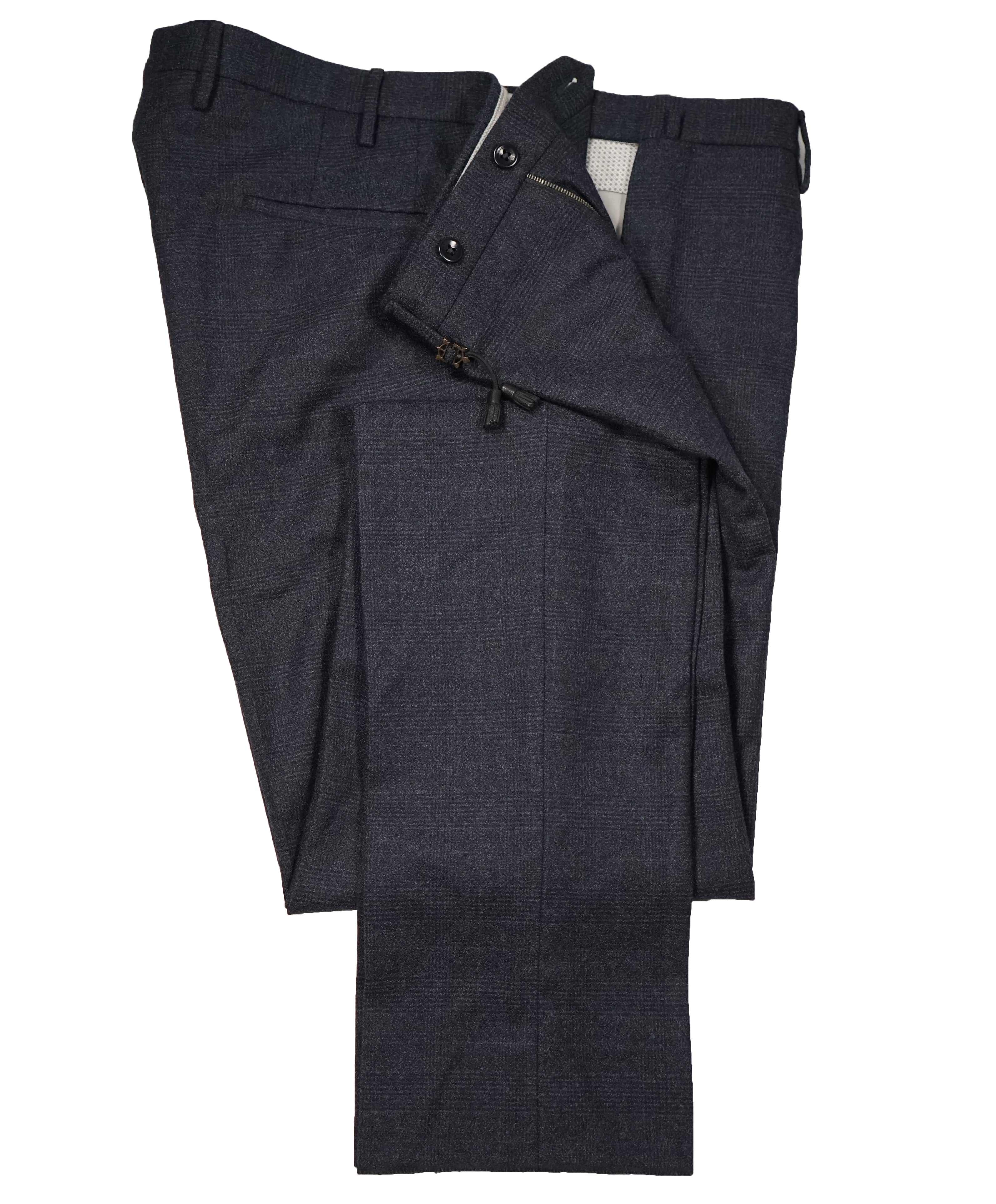 INCOTEX - Logo Tassel Blue Gray Slim Fit Flannel Plaid Dress Pants - 38W