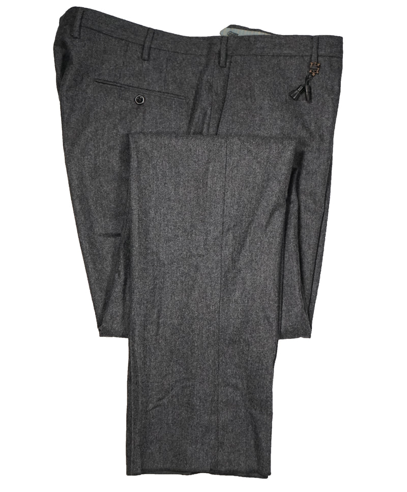 INCOTEX - Logo Tassel Charcoal Regular Fit Flannel Dress Pants Super 100’s - 39W