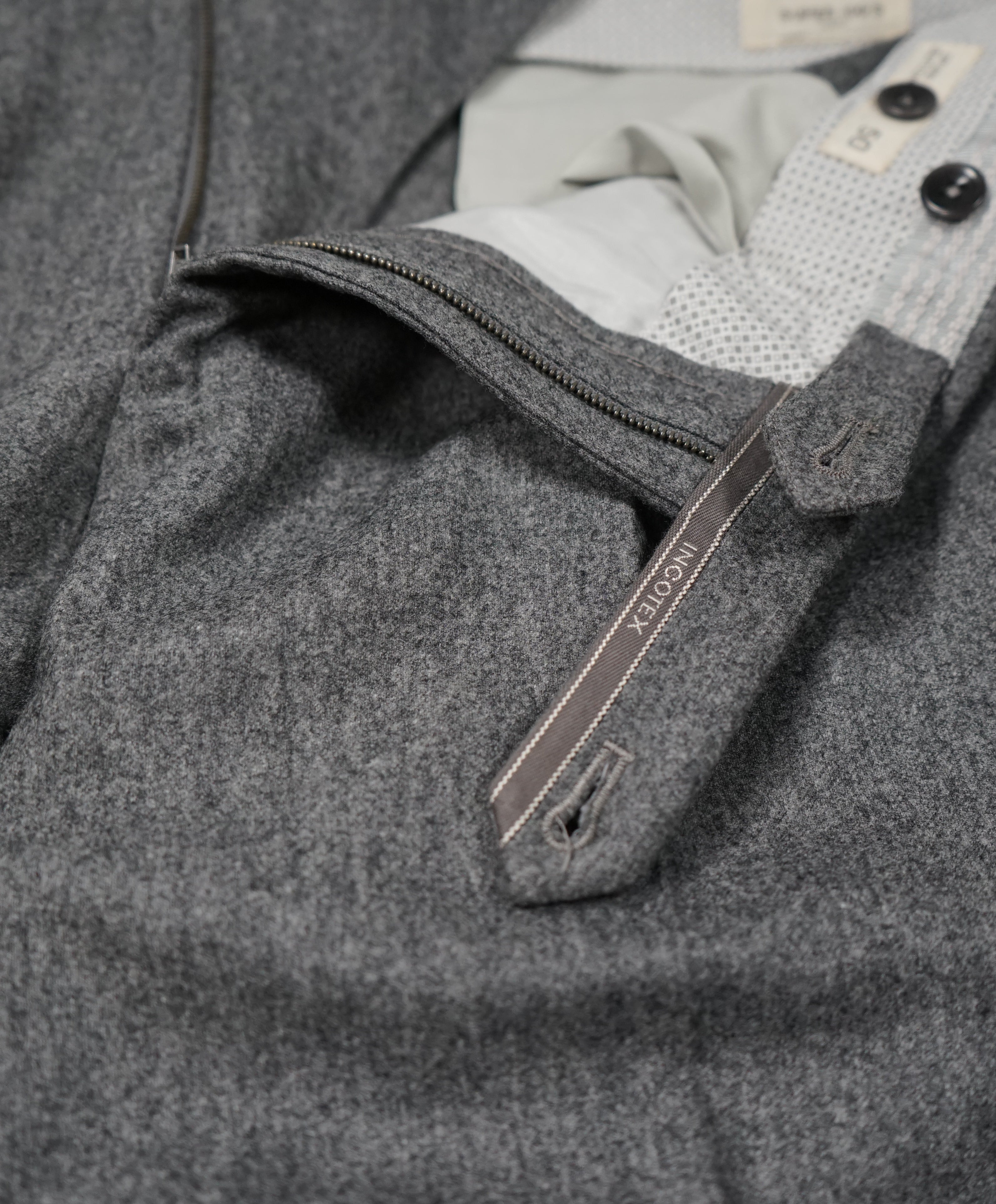 INCOTEX - Logo Tassel Gray Slim Fit Flannel Dress Pants Super 100’s - 33W