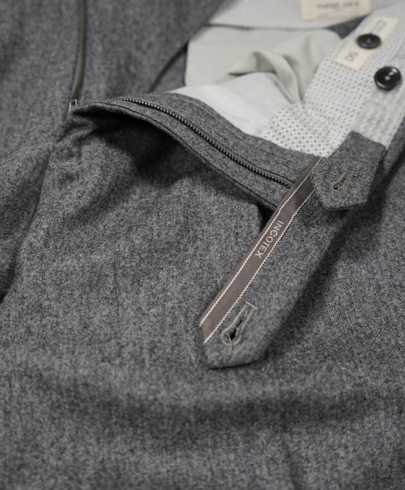 INCOTEX - Logo Tassel Gray Slim Fit Flannel Dress Pants Super 100’s - 33W