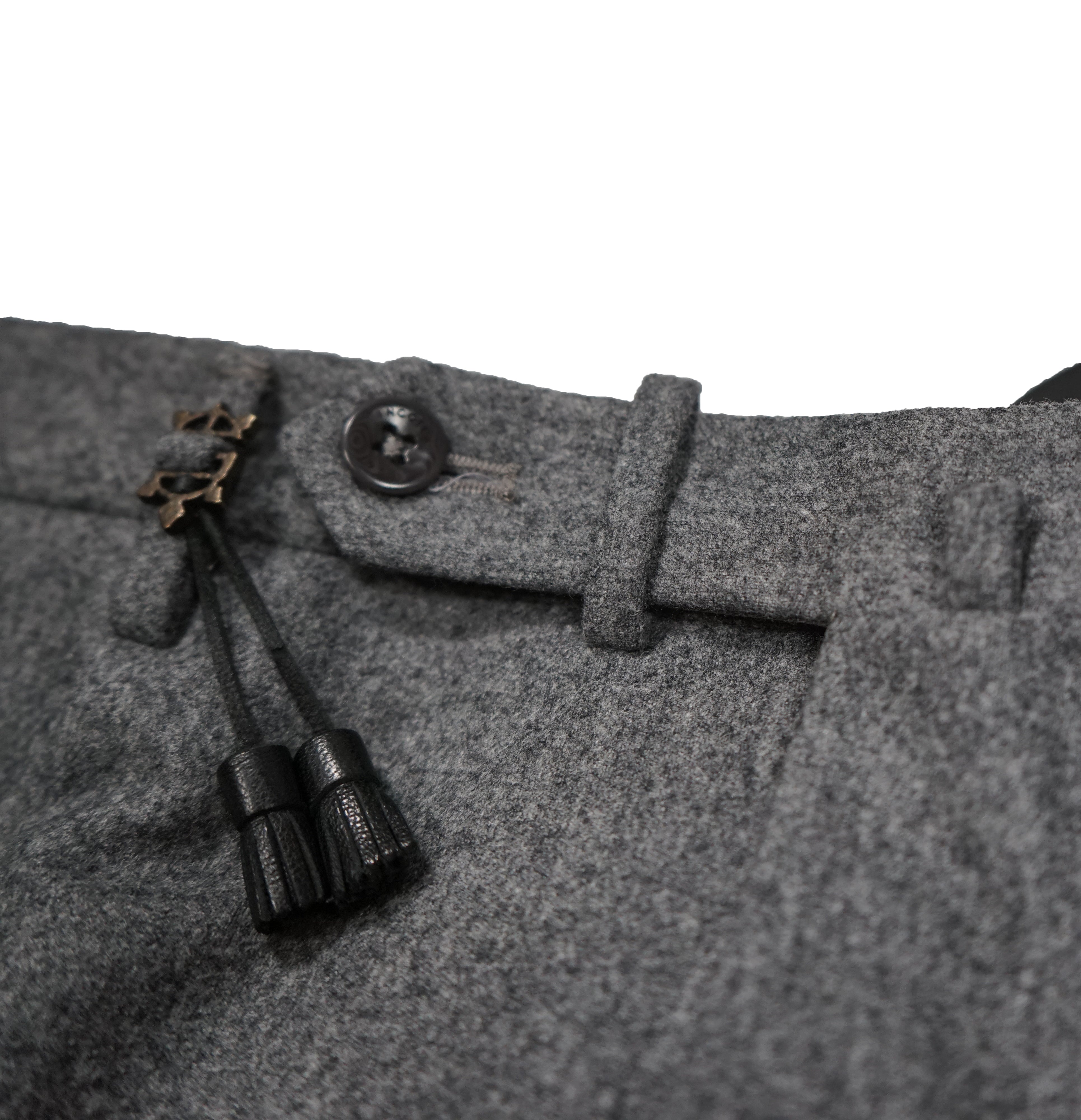 INCOTEX - Logo Tassel Gray Slim Fit Flannel Dress Pants Super 100’s - 33W