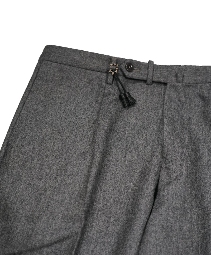 INCOTEX - Logo Tassel Gray Slim Fit Flannel Dress Pants Super 100’s - 33W