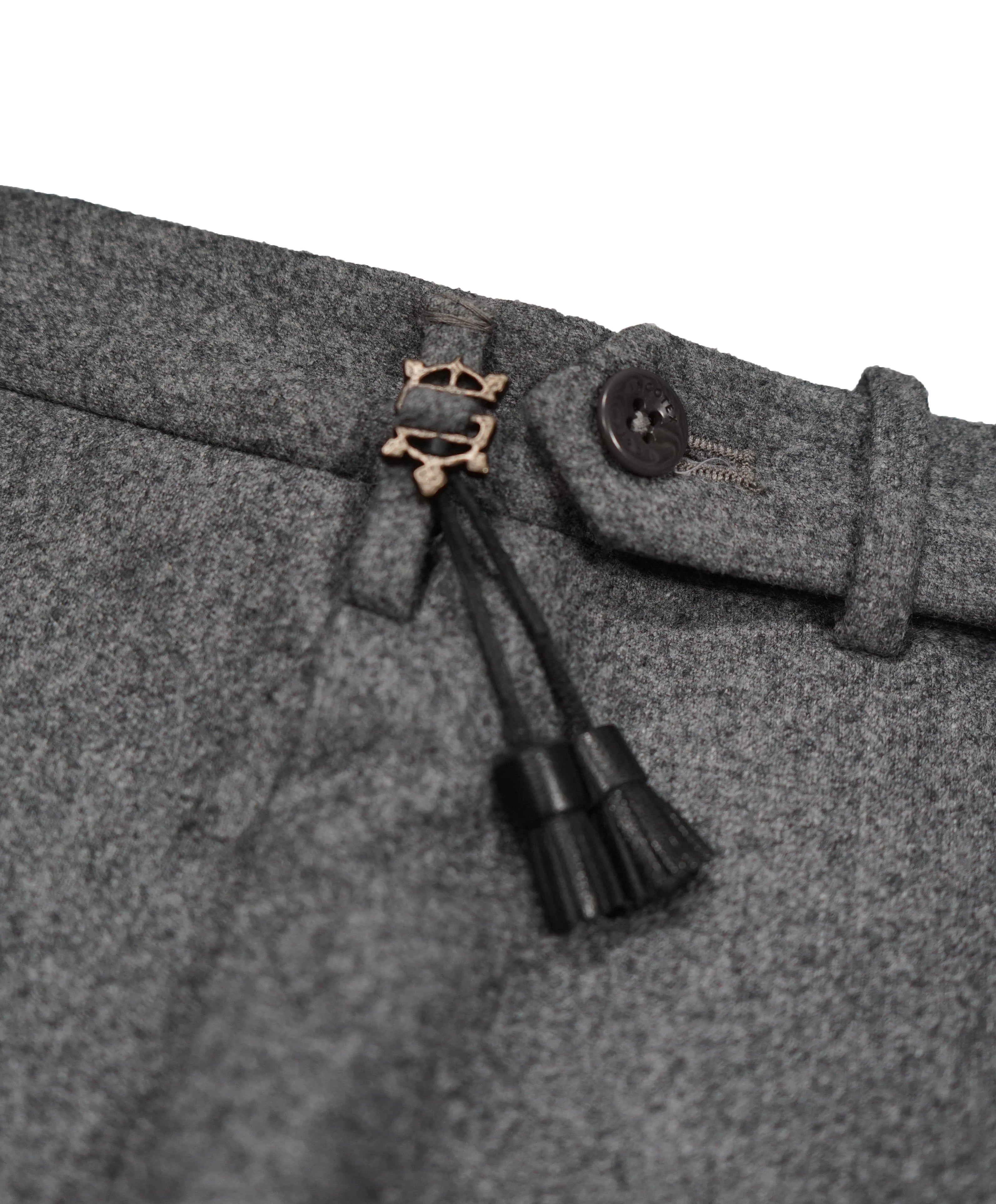 INCOTEX - Logo Tassel Gray Slim Fit Flannel Dress Pants Super 100’s - 33W