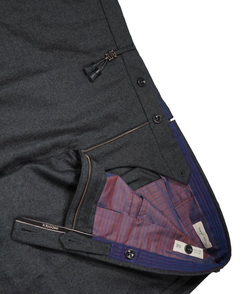 INCOTEX - Logo Tassel Gray Slim Fit Light Flannel Dress Pants Super 100’s - 37W