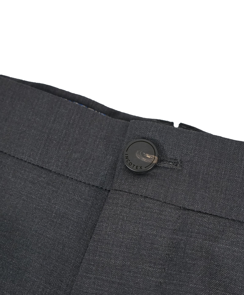 INCOTEX - Water Repellant Wool Flat Front 5-Pocket Gray Logo Pants  - 40W